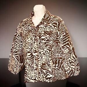Gandy Couture Shirt Womens XL Animal Print Giraffe Jacket Cuffed Long Slv Button